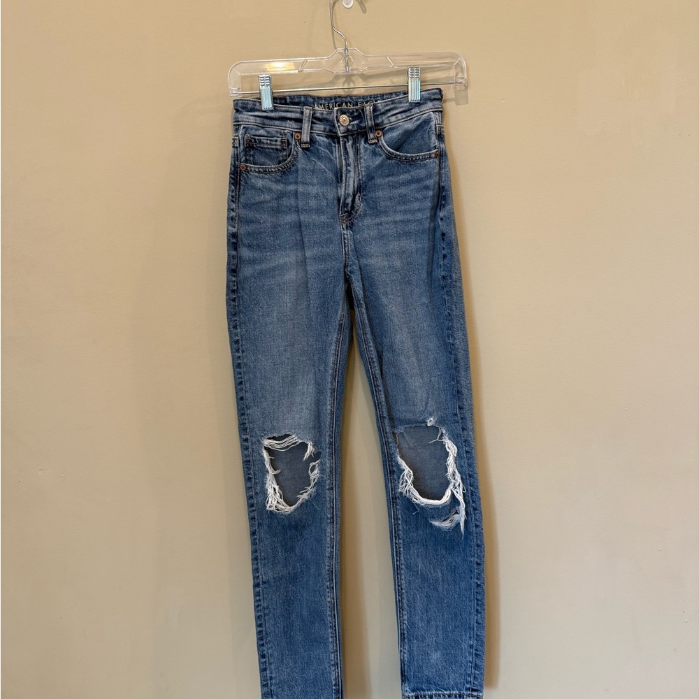 American Eagle Outfitters Blue Ripped Straight Leg Jeans
